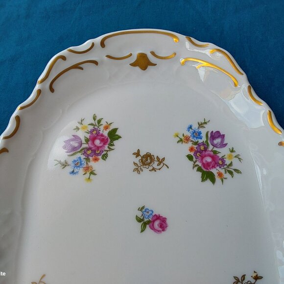 Pretty vintage dresser tray long serving dish Reichenbach flowers gold trim - Picture 5 of 8